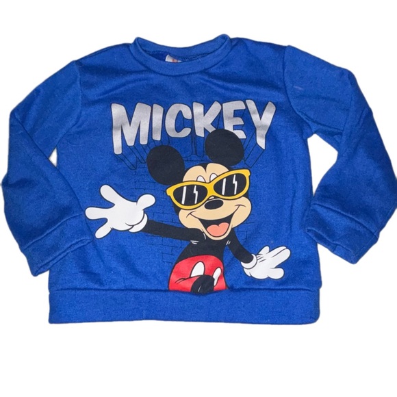 5/$25 Mickey Mouse Outfit Blue Graphic Sweatshirt Tan Disney Shorts Boys 4 - Picture 2 of 7